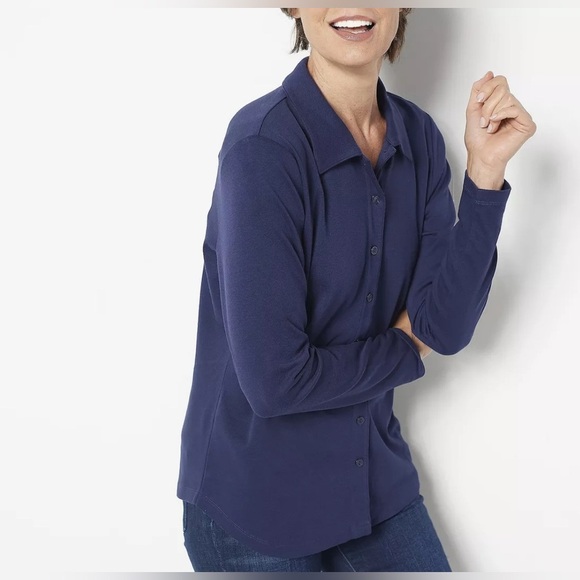 🌹ISAAC MIZRAHI LIVE ESSENTIALS PIMA COTTON BUTTON BLOUSE - Picture 1 of 7